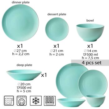 Set farfurii 4 piese, pentru o persoana, Peppermint, Cesiro, Verde Menta