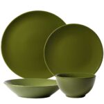 Set farfurii 4 piese, pentru o persoana, Olive Green, Cesiro, Verde Masliniu Lucios