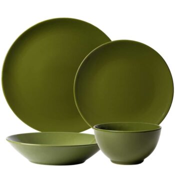 Set farfurii 4 piese, pentru o persoana, Olive Green, Cesiro, Verde Masliniu Lucios