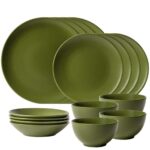 Set farfurii 16 piese, pentru 4 persoane, Olive Green Cesiro, Verde Masliniu Mat