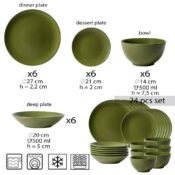 Set farfurii 24 piese, pentru 6 persoane, Olive Green, Cesiro, Verde Masliniu Mat