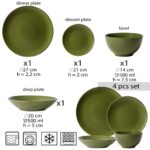 Set farfurii 4 piese, pentru o persoana, Olive Green, Cesiro, Verde Masliniu Mat