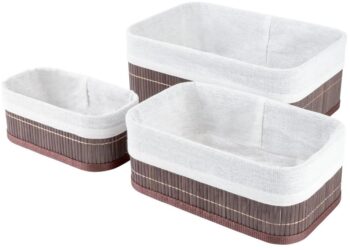 Set 3 cutii pentru depozitare/organizatoare, din bambus si material textil, Grunberg BM024/MARO