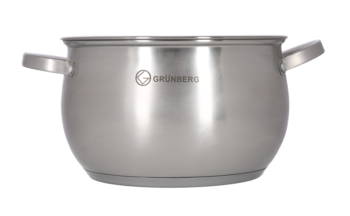 Oala din inox 4 Litri Grunberg, 20 cm, Capac Sticla termorezistenta, Baza tripla, Manere nituite