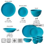Set farfurii 16 piese, pentru 4 persoane, Lagoon, Cesiro, Albastru Lagun Mat