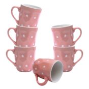 Set 6 cesti Roz cu buline albe, 180 ml