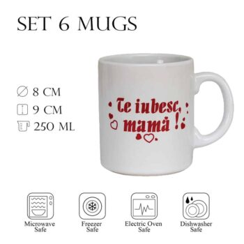 Set 6 cesti cu mesaj Mama, 250 ml, Alb