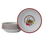 Set 6 farfurii adanci Alb cu decor Spaghetti 21 cm