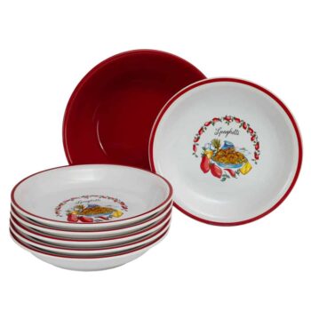 Set servire paste 7 piese, pentru 6 persoane, Cesiro, Alb/Rosu