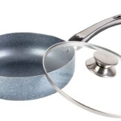 Tigaie aluminiu cu interior teflonat, marmorat, baza metalica pentru plita cu inductie, 22 x 6.50 cm, Grunberg MFP22