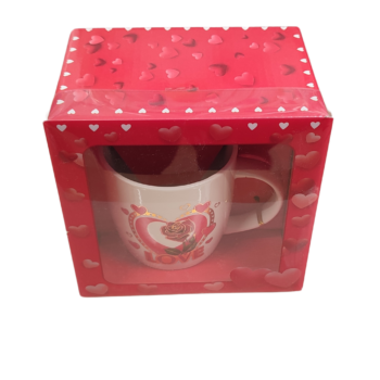 Set cană, 300ml,  și lingurță cu trandafir și mesaj LOVE