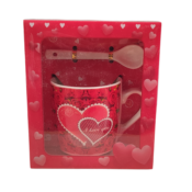 Set cană, 280ml,  și lingurță cu inimi și mesaj I LOVE YOU