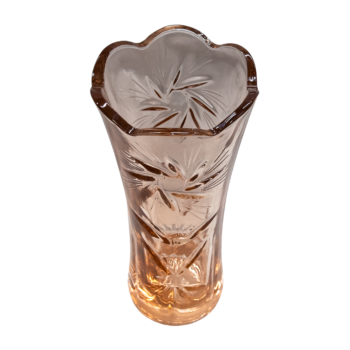 Vază de sticlă portocalie cu flori sculptate