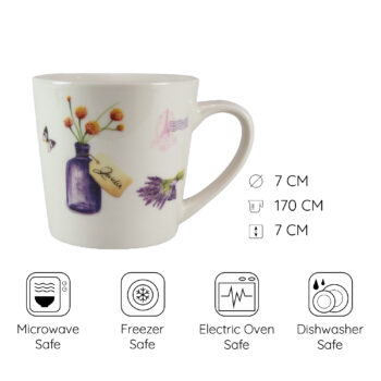 Set doua cani 170 ml, Alb cu vaza si lavanda