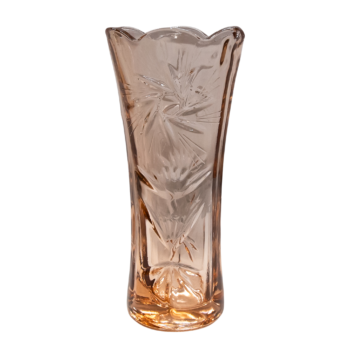 Vază de sticlă portocalie cu flori sculptate