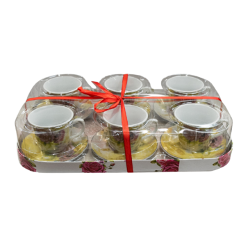 Set 6 cești cu farfurioare galbene cu flori