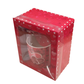 Set cană, 280ml,  și lingurță cu inimi și mesaj I LOVE YOU