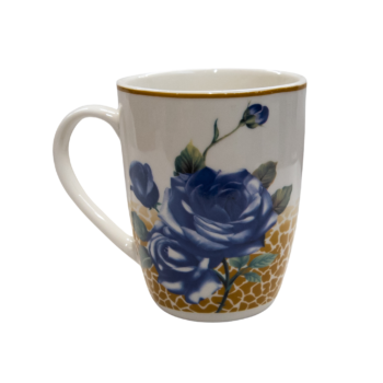 Cană decorată cu trandafir albastru