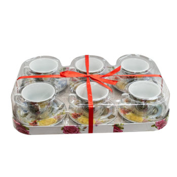 Set 6 cești cu farfurioare cu decor floral