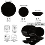 Set farfurii 12 piese, pentru 4 persoane, Abyss, Cesiro, Negru Lucios