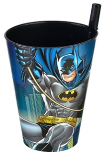 Pahar din plastic, cu pai, 400 ml, Tuffex TP512/BATMAN