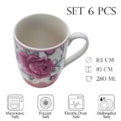 Set 6 cesti Alb cu trandafir roz