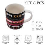 Set 6 cesti decor Coffee, 270 ml, Alb/Negru