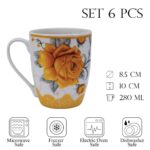 Set 6 cesti Alb cu trandafir galben 280 ml