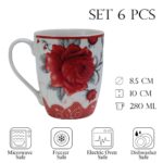 Set 6 cesti cu trandafir rosu, 280 ml, Alb