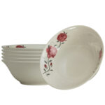 Set 6 boluri 15 cm x 270 ml pentru 6 persoane, Ivoire cu trandafir roz