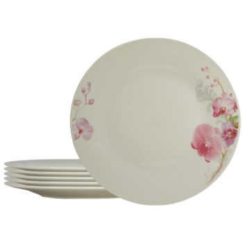 Set 6 farfurii intinse pentru 6 persoane 23 cm, Ivoire cu orhidee