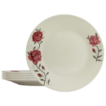 Set 6 farfurii intinse 23 cm pentru 6 persoane, Ivoire cu trandafir roz