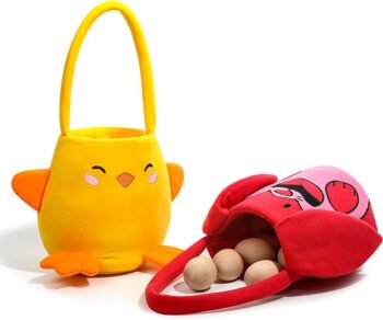 Coș de Paște, Iepuraș drăguț și Coș de pui cu mânere pentu Petrecere de vânătoare de ouă de Paște pentru copii,1 buc