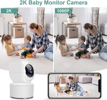 Monitor pentru bebeluși GT HITGX cu cameră WiFi și viziune nocturnă Cameră interioară fără fir HD 2K Cameră pentru animale de companie cu aplicație pentru telefon Camere audio cu senzor de mișcare în 2 direcții