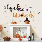 Autocolante de perete, Happy Halloween, 5 tipuri de autocolante (mesajul ''happy'', mesajul ''Halloween'', stelute, lilieci si efecte)