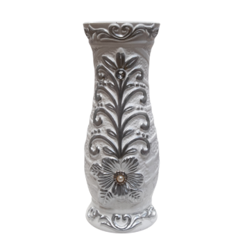 Vază albă mată, decorată cu flori și perle