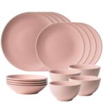 Set farfurii 16 piese, pentru 4 persoane, Pastel Pink, Cesiro, Roz Lucios