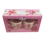 Set 2 căni, 320ml,  trandafir roz cu mesaj For You și lingurițe