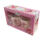 Set 2 căni, 320ml,  trandafir roz cu mesaj For You și lingurițe