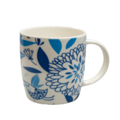 Cana decorata cu pasari si flori albastre