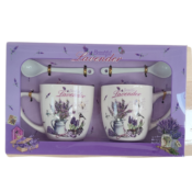 Set 2 căni, 150ml, cu lavandă și lingurițe