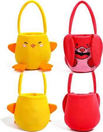 Coș de Paște, Iepuraș drăguț și Coș de pui cu mânere pentu Petrecere de vânătoare de ouă de Paște pentru copii,1 buc