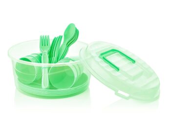 Set serviciu din plastic , pentru picnic/camping , 31 pcs , Tuffex TP470 (verde)