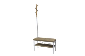 Bancheta tapitata cu suport pentru incaltaminte si cuier, cadru din metal, 72 x 32 x 167 cm, Grunberg TB92 (maro)