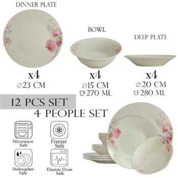 Set farfurii 12 piese, pentru 4 persoane, Cesiro, Ivoire cu orhidee