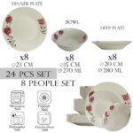 Set farfurii 24 piese, pentru 8 persoane, Cesiro, Ivoire cu trandafir roz