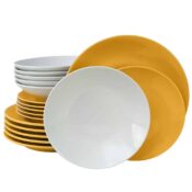 Set farfurii 18 piese, pentru 6 persoane, Lily, Cesiro,  Alb/Galben