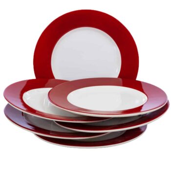 Set 6 farfurii desert Alb Pur cu banda Rosie la Margine, 20 cm