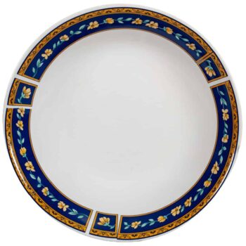 Farfurie adanca cu banda bluemarin cu flori galbene, 21 cm, Alb Arctic Farfurie adanca cu banda bluemarin cu flori galbene, 21 cm, Alb Arctic