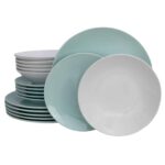 Set farfurii 18 piese, pentru 6 persoane, Ice, Cesiro, Alb/Verde Menta